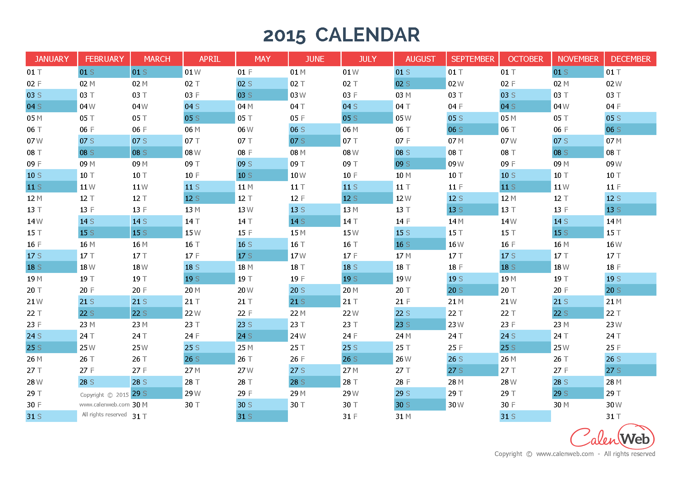 Yearly calendar â€“ Year 2015