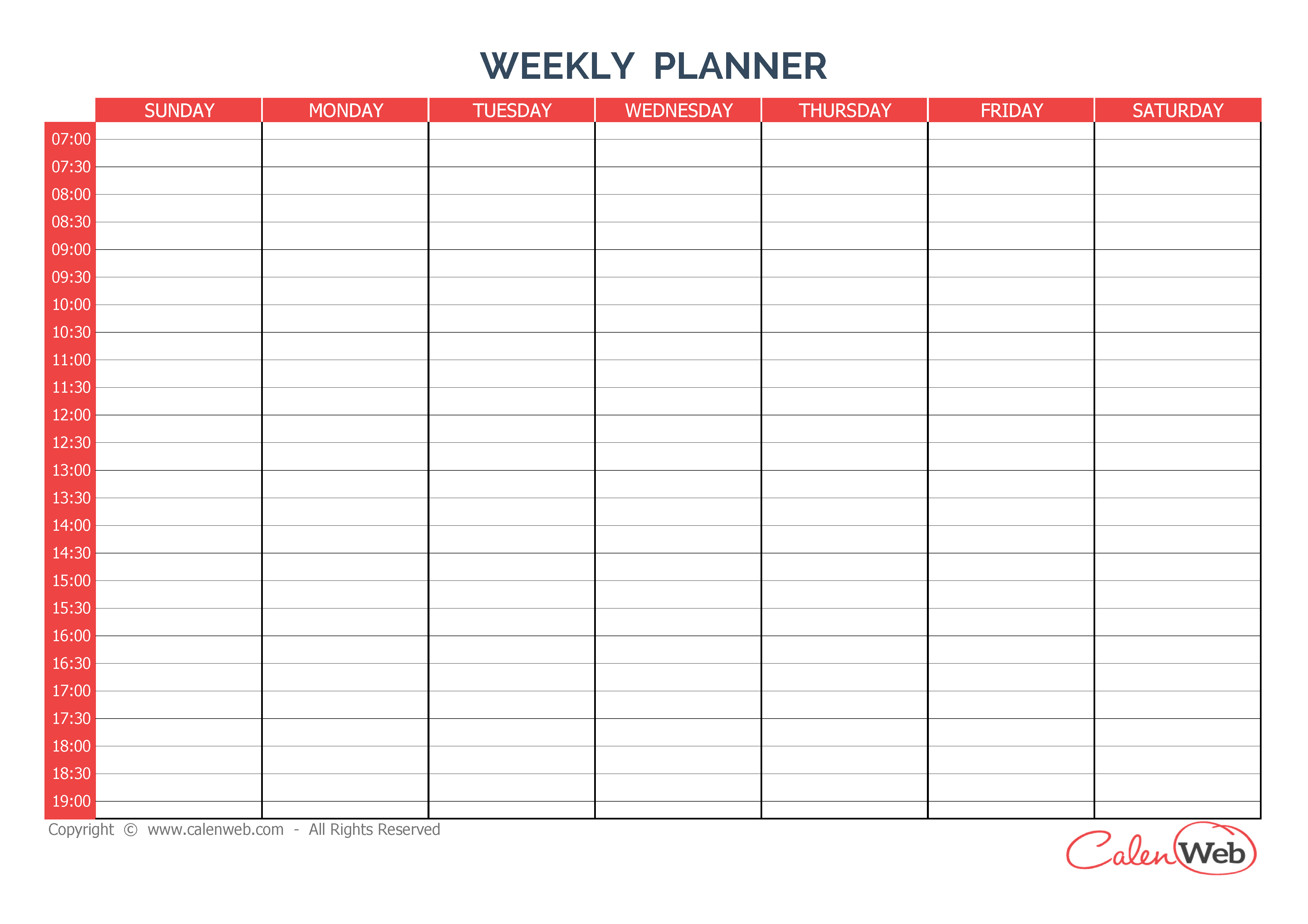 Weekly planner 7 days First day Sunday A week of 7 days First day