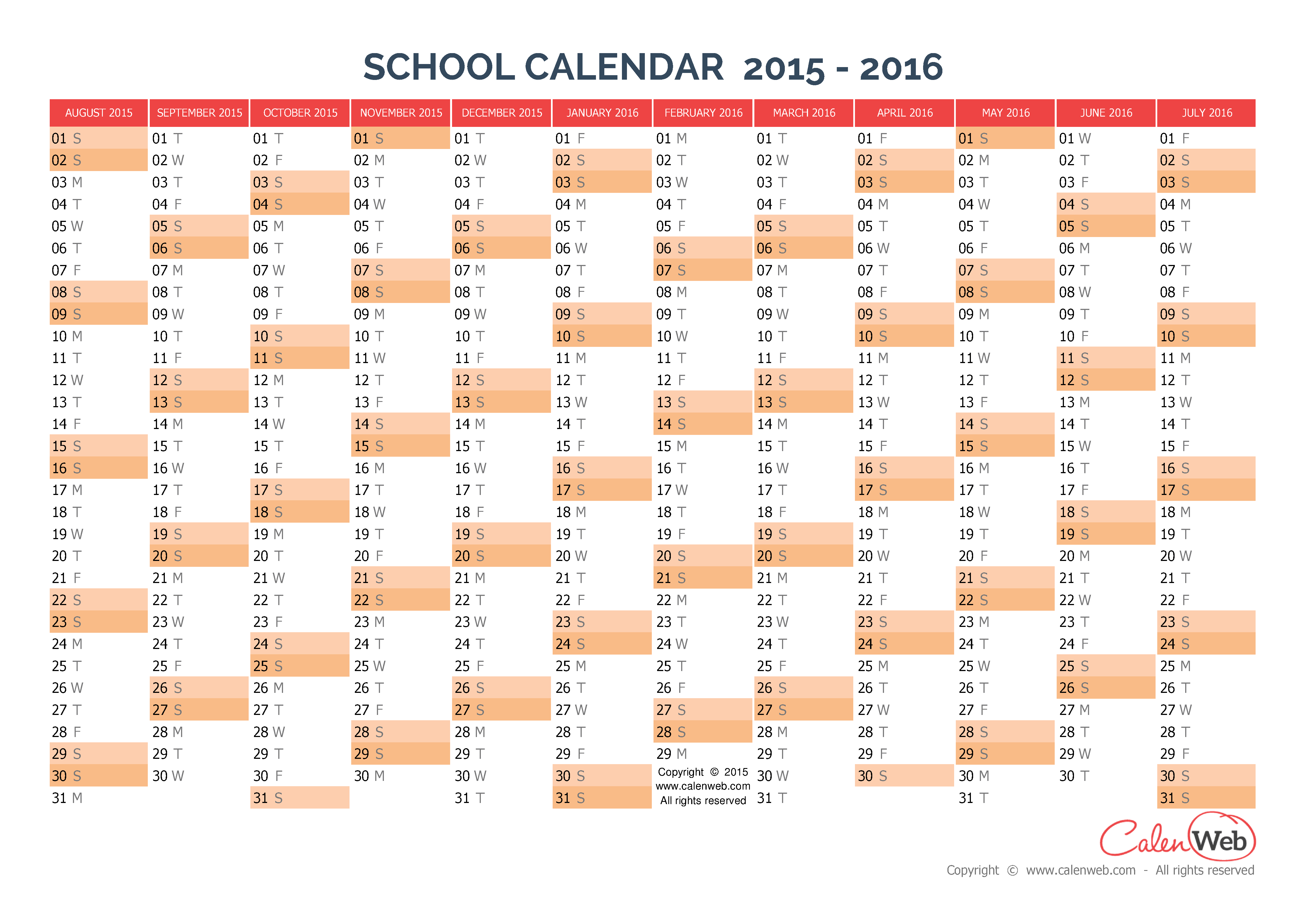 20152016 yearly school calendar Annual school calendar