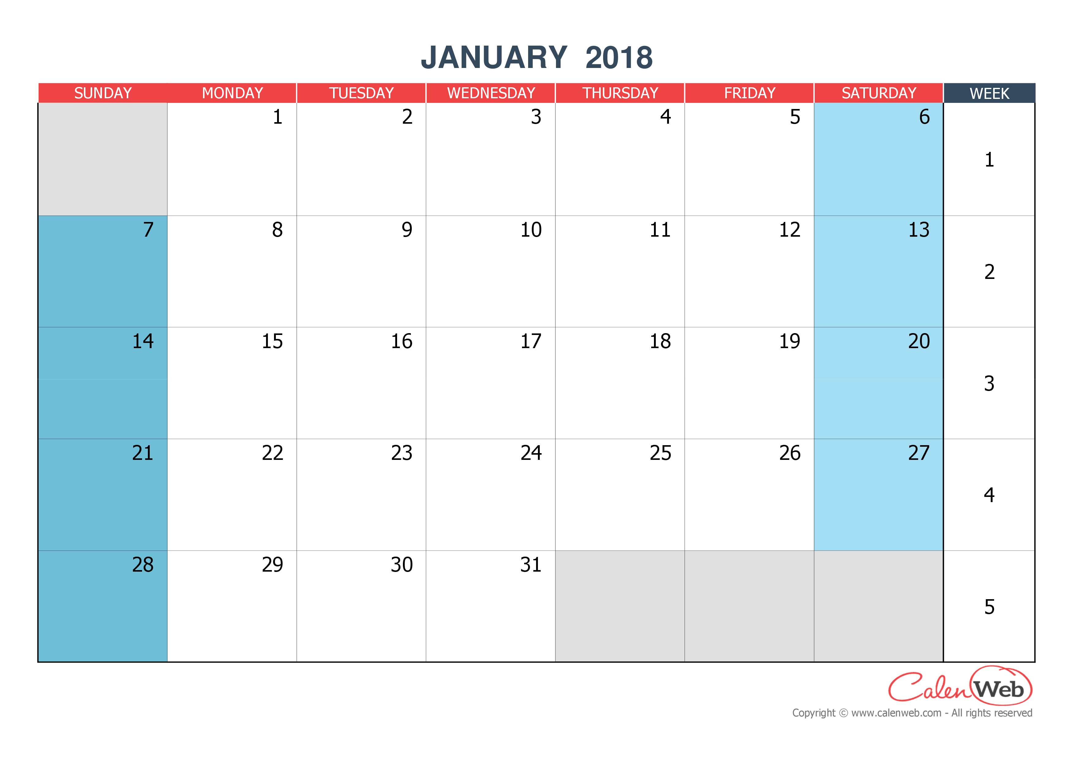 monthly calendar month of january 2018 the week starts on sunday january 2018 monthly calendar