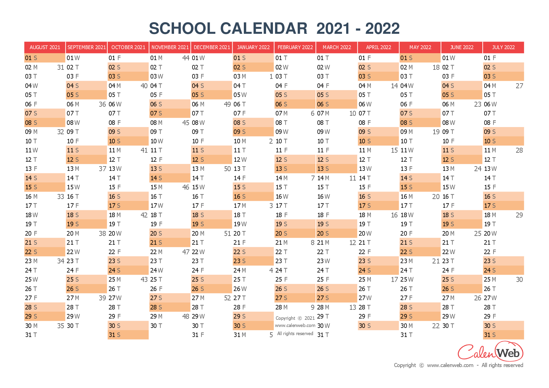 Calendriers scolaires annuels