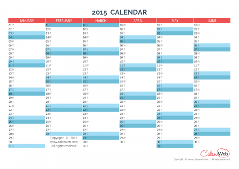 horizontal calendar 2015