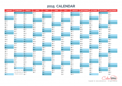 horizontal calendar 2015