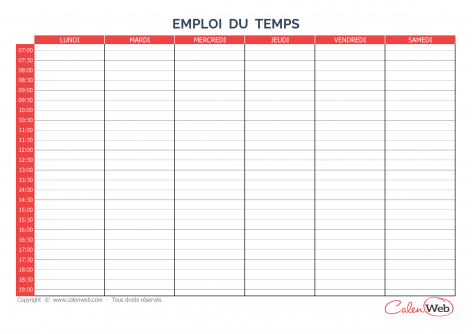 Emploi du temps hebdomadaire à 6 jours Emploi du temps à 6 jours