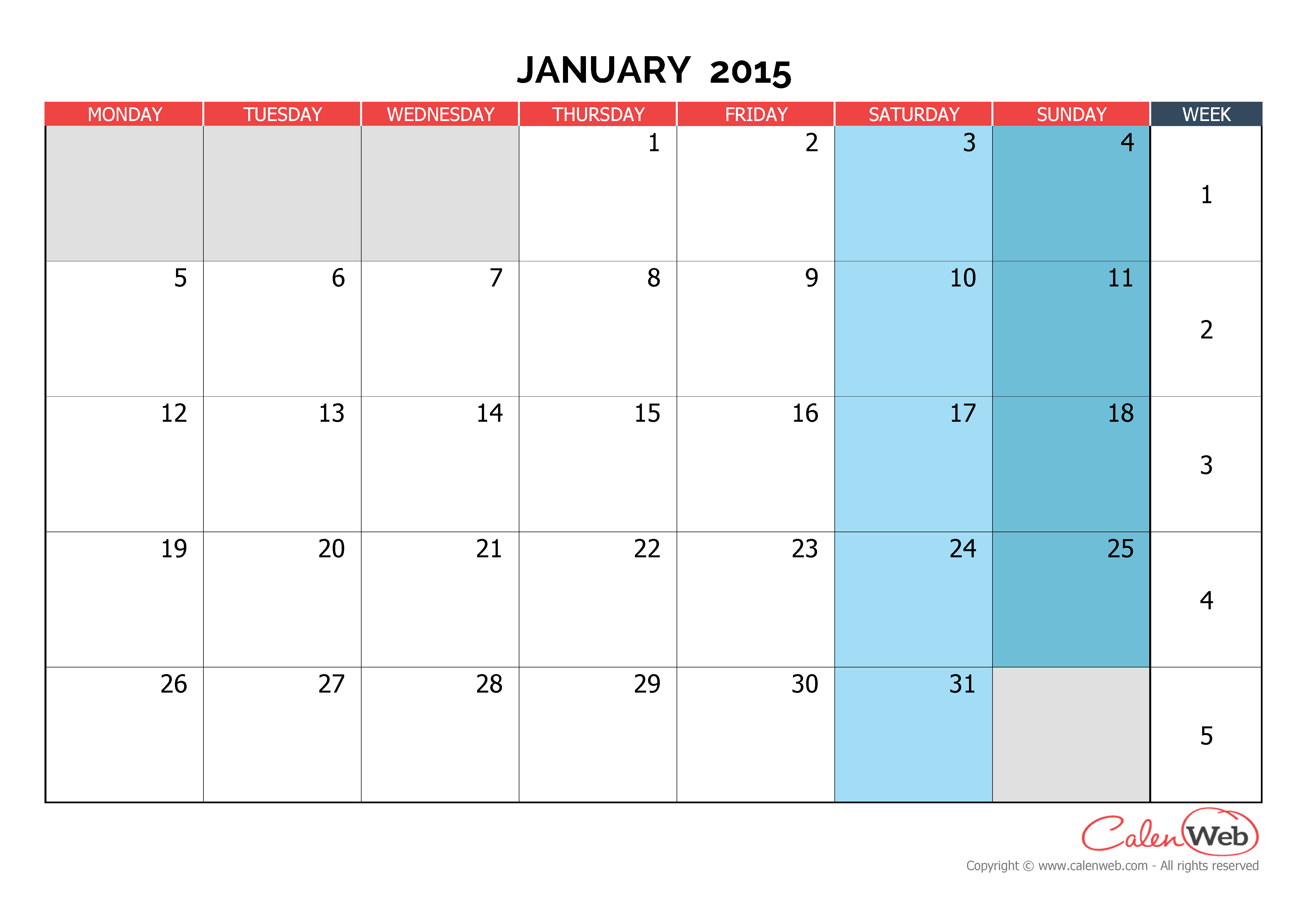 2015 calendar monthly