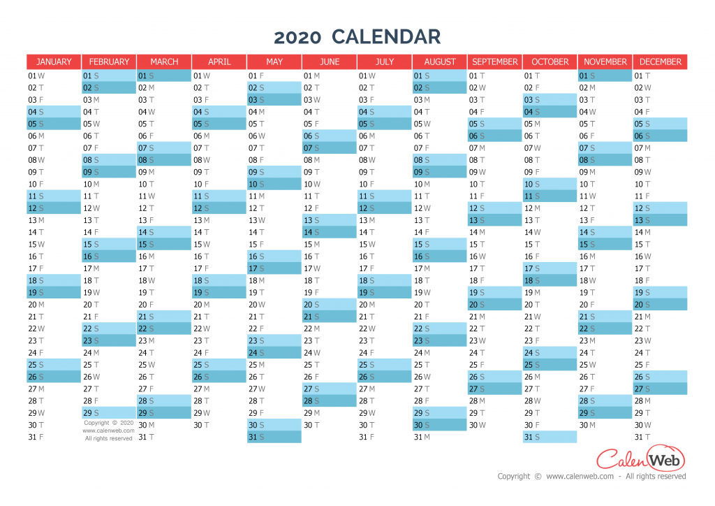 Yearly Calendar – Year 2020 Yearly Horizontal Planning Yearly Calendar – Year 2020 Yearly Horizontal Planning