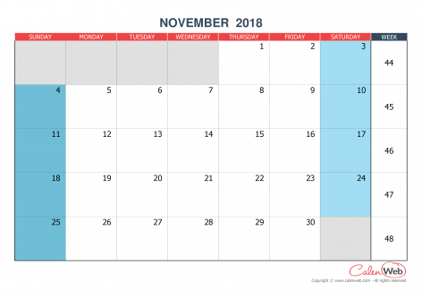 month of november calendar
