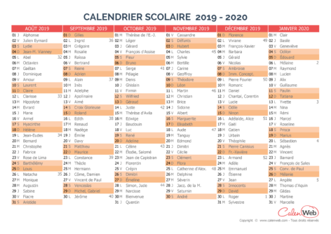 Calendrier Des Fêtes 2023 Prenom Calendrier Scolaire Semestriel 2019-2020 Avec Affichage Des Fêtes Du Jour -  Calenweb.com