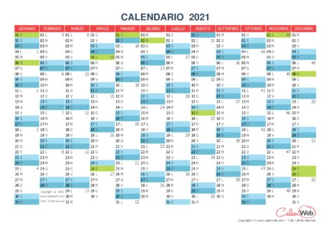 Calendario annuale – Anno 2021 con le festività italiane