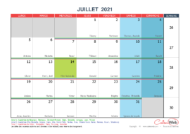 Calendrier mensuel – Mois de juillet 2021