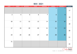 Calendrier mensuel – Mois de mai 2021