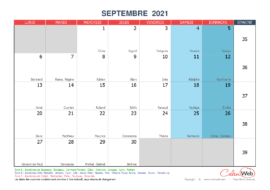 Calendrier mensuel – Mois de septembre 2021