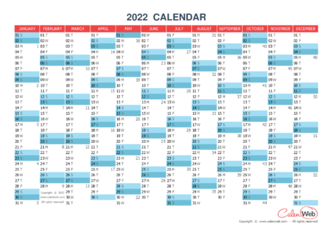 Yearly calendar – Year 2022 Yearly horizontal planning